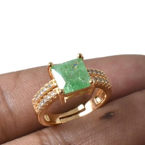 Rose Gold Plated Green Quartz <b>CZ</b> <b>Ring</b> Cocktail Statement <b>Ring</b> Green Gemstone Bridal Wedding Engagement Jewelry - Product Image 4