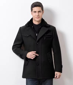Winter Warm Men's Casual Plus Size Windproof <b>Single</b> Breasted Snake Skin Stand Collar Woolen <b>Quilted</b> Trench Jacket - Product Image 2