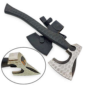 ขวานไวกิ้งเหล็กกล้าคาร์บอนเกรดอุตสาหกรรม ทำมือ ใบมีดมีหนวด ด้ามไม้ สำหรับเอาตัวรอด กิจกรรมกลางแจ้ง ตั้งแคมป์ ทอมฮอว์ก - Product Image 1