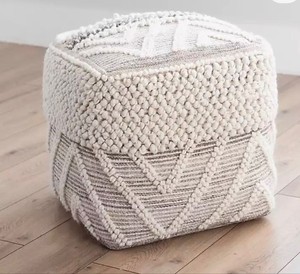 Minimalist Cotton Rope <b>Pouf</b> Ottoman with Foliage Pattern |Bamboo PU Ball Filled Decorative Seat for Living Room & Bedroom Decor - Product Image 1