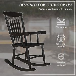 Sedia a dondolo da giardino con schienale alto in legno, nera, resistente, per esterni - Product Image 6