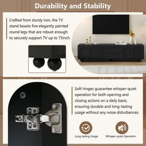 On Trend Cream Minimalist Media Console TV Stand with Arched Doors 2 Drawers <b>Rebound</b> Device for TVs up to 75" - Product Image 6