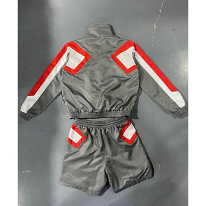 Men's Summer Sporty Tracksuit Set Gray Red <b>White</b> Color Blocking <b>Zip</b>-<b>Up</b> Jacket Shorts Quick Dry Polyester - Product Image 4