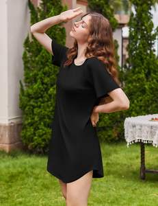 Camisón de poliéster tejido para mujer, elegante, liso, suave, transpirable, de secado rápido, ligero, cómodo y de corte holgado. - Product Image 4