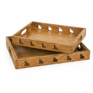 Bandeja de Servir de Madera de Mango, Juego de Bandejas Decorativas con Recorte de Conejo para Pascua, Decoración para el Hogar y la Cocina - Product Image 1