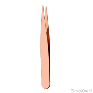 Pince à épiler pour cils et sourcils en acier inoxydable, à pointe inclinée et plate, finition or rose, avec applicateur, logo personnalisé, lot de 4 pièces - Product Image 2
