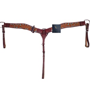 Conjunto de cabezada y pechera para caballo estilo western, cuero marrón con adornos florales y incrustaciones de turquesa, equipo de equitación para rodeo ASHMIRA EQUESTRIAN - Product Image 2