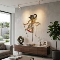 Marionnette de l'ombre Wayang Kulit Ontorejo en cuir indonésien artisanal, décoration de table traditionnelle javanaise, objet d'art ethnique