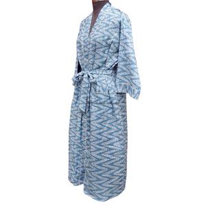 Robe Kimono Écologique à Imprimé Floral, Col en V, Manches Longues, Tenue Décontractée Printemps, Fermeture Ceinture, 100% Coton, Séchage Rapide - Product Image 2
