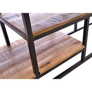 Industrial TV Unit With <b>Set</b> <b>of</b> <b>Shelves</b> Solid Wood in Rustic Natural Rough Finish Mango Wooden With Black Iron Frame Console - Product Image 5