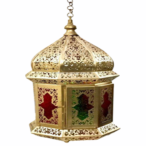 หรูหราวินเทจเลเซอร์ตัดทองโมร็อกโกโลหะผู้ถือเทียนโคมไฟชุดของ2สำหรับขายส่ง - Product Image 3