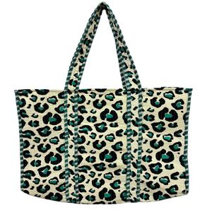 Bolso Tote de Algodón Acolchado con Estampado de Leopardo Verde, Hecho a Mano, para Mujer, de Hombro, Reutilizable, Ligero, Plegable, para Compras, Viajes, Playa - Product Image 1