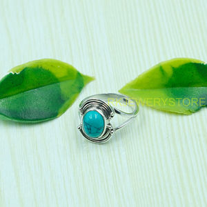 Natural Blue <b>Turquoise</b> Oval Cabochon 925 Sterling Silver Handmade Boho Statement <b>Ring</b> For Women Vintage Tribal Designer Silver - Product Image 5