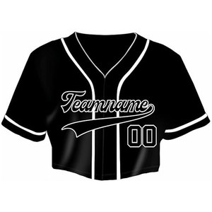 Maillot de baseball court personnalisé noir pour femme – Col en V, nom et numéro personnalisables, 100 % polyester, graphismes inaltérables, coupe classique - Product Image 1