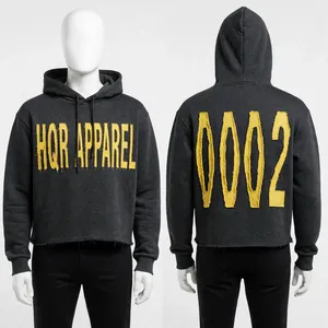 Sudadera con capucha de forro polar 100% algodón, 450 g/m², de alto gramaje, con bolsillos, corte regular, lavado vintage con efecto desgastado y ácido, lisa, esencial, al por mayor - Product Image 4