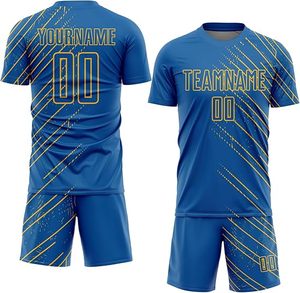 Maillot de football personnalisé pour homme, bleu avec rayures dorées, impression sublimée, manches courtes, coupe athlétique, uniforme, nom de l'équipe 00 - Product Image 2