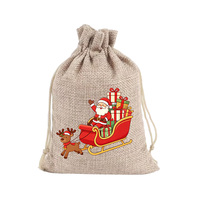 Sac en toile de jute de Noël 2026 10x14cm, personnalisable avec logo, sac en lin motif traîneau, pochette cadeau haut de gamme, idéal pour la décoration intérieure, pour bijoux et jouets