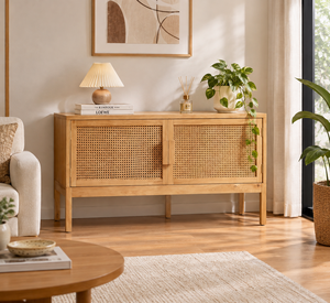 Elegante Mueble de Ratán Moderno con Puertas Estilosas, Mueble de Almacenamiento Versátil para Sala de Estar con Amplios Compartimentos Interiores - Product Image 6