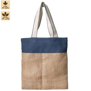Two Tone Natural and Dyed Jute Tote Bags 38x42 cm Cotton Tape Handle Custom Logo Promotional Shopping Bag Wholesale Manufacturer - Product Image 1
