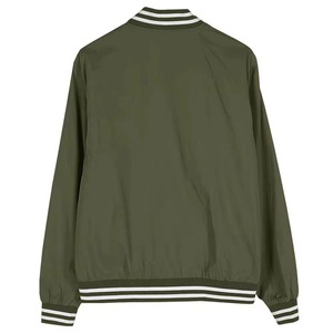 Women's Olive Green Varsity Jacket Full Sleeve Contrast Color Solid Pattern Turn-<b>down</b> Collar Zipper Closure Autumn Wear - Product Image 5