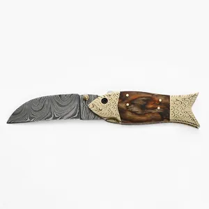 Navaja Plegable con Hoja Estampada, Mango Marrón con Diseño en Espiral y Empuñaduras Doradas Ornamentales para Equipo de Camping y Regalo para Coleccionistas - Product Image 2