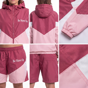 <b>Women's</b> Colour Blocking Windbreaker <b>Twin</b> Shorts <b>Set</b> Lightweight <b>Women</b> Hooded Jacket 100% Nylon Printed Shorts <b>Set</b> - Product Image 6