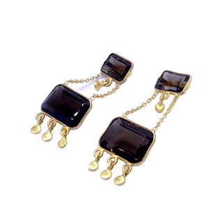 ต่างหูแบบโซ่ประดับอัญมณีบุษราคัมแบบคลาสสิก925เงินสเตอร์ลิงทันสมัย - Product Image 1