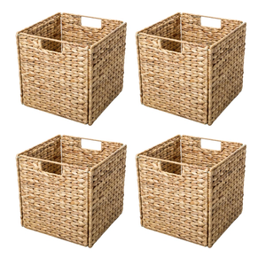 ISLA Lot de 4 paniers de rangement pliables en jacinthe de Brésil avec poignées découpées, en osier tressé à la main, bacs de rangement pliables, vente en gros OEM - Product Image 4