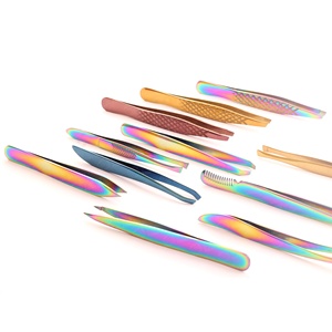 Pinzas Profesionales de Acero Inoxidable al por Mayor de Fábrica, Pinzas para Cejas Inclinadas Multicolores con Logotipo Personalizado - Product Image 3