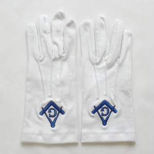 Guantes Masónicos Bordados Personalizados de Algodón Orgánico Blanco, Venta al por Mayor, Ecológicos, Duraderos y Lavables para Todas las Temporadas - Product Image 3