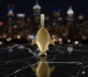 Custom Iced Out Great White Shark <b>Pendant</b> Handcrafted in 10k Yellow <b>Gold</b> Featuring Full Micro Pave Set Diamonds with High Polish - Product Image 3
