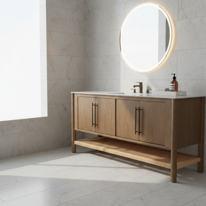 Buffet en bois tressé naturel à 4 portes avec étagère en rotin, meuble de rangement moderne en bois et tissu tressé, pieds ronds - Product Image 2