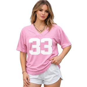 Camiseta de Fútbol Americano Personalizada para Mujer, Talla Grande, de Malla, con Número Serigrafiado, Cuello en V, Estilo Casual, Retro - Product Image 1