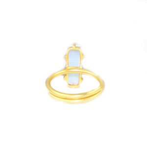 Bohemian Design Opalite Gemstone Rectangle Shape 22K <b>Gold</b> Plated Free Size <b>Ring</b> Jewellery For Women Girls Wholesale Bulk - Product Image 3
