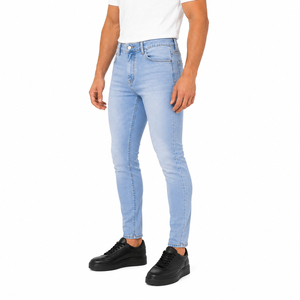 Jeans de Mezclilla para Hombre, Corte Slim Fit, Color Azul Claro, Largo Regular, Algodón Lavado, Casual, Transpirable, Cintura Media, Cierre de Cremallera, Estilo Pencil - Product Image 3