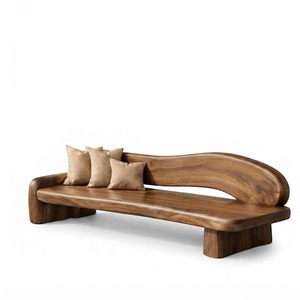 Modern Solid Wood Bench Curved Backrest Eco-Friendly Durable Outdoor Furniture Entryway Living Room Entrance Hall - Product Image 1