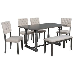Set da Pranzo a 6 Pezzi con Forme Speciali, Sedute e Schienali Rivestiti in Schiuma, Design Unico delle Gambe, Include Tavolo e Sedie - Product Image 3