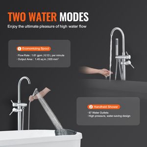 Rubinetto per vasca da bagno con doccia a pioggia, bocca girevole a 360° e due modalità di erogazione dell'acqua per vasca freestanding - Product Image 4