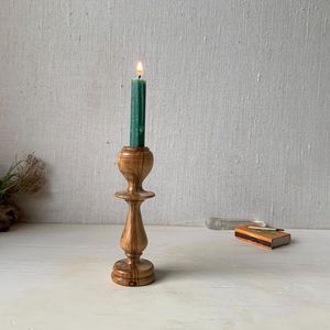 Porte-bougie en bois d'olivier fait main, bougeoir rustique artisanal, décoration élégante et durable - Product Image 6