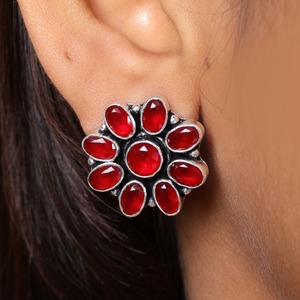 Direct Factory Brass Oxidized Silver <b>Earrings</b> <b>Turquoise</b> Floral Design | Bohemia Style Party Women's Wholesale Bulk Best Price - Product Image 5