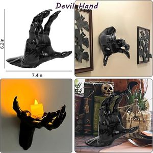 Set di 3 Mani Spaventose a Grandezza Naturale, Candele Illuminate da Parete per Halloween, Decorazioni Gotiche Horror - Product Image 2