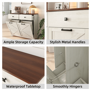 Mobiletto per rifiuti da 20 galloni autoportante con doppia anta a ribalta, stile rustico, cassetto a scomparsa per riciclaggio e stoccaggio in cucina - Product Image 6