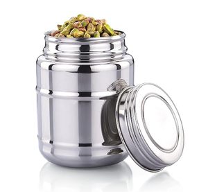 Stainless Steel Food <b>Container</b> Round Airtight Polished Minimalist Design Keep Fresh 1 Layer Metal Storage Jar se - Product Image 2