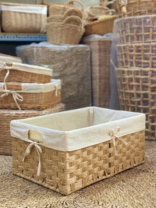 Natural Rattan <b>Storage</b> <b>Basket</b> <b>Rectangle</b> Shape With Liner Eco-Friendly Rustic Style For Sundries <b>Storage</b> - Product Image 3