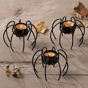 Portavelas Metálico con Forma de Araña de Calidad Garantizada, Decoración de Halloween para Interiores, Acabado Negro, con Luz - Product Image 5