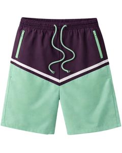 Purple And Mint Green Color Block Mens Drawstring Shorts Zipper Pocket Casual Summer Beach <b>Athletic</b> Quick Dry Comfortable Shorts - Product Image 1