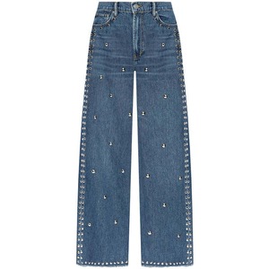 High Waist Wide Leg Denim Pants With Rivet <b>Decoration</b> Stonewashed Cotton Women's Jeans Casual Autumn Style - Product Image 6