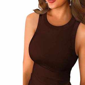 Spandex/Polyester Women's Solid Short Jersey Tank <b>Top</b> ODM Front Logo Casual Summer Breathable Loose Fit Sleeveless Basic <b>Top</b> - Product Image 5