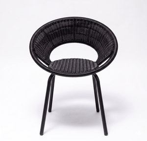 Silla Redonda Moderna de Ratán Sintético Negro, Muebles de Patio para Interiores y Exteriores, Silla de Comedor de Mimbre PE Impermeable con Patas de Metal - Product Image 3