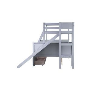 Grey Rubber <b>Wood</b> Twin Over Full <b>Bunk</b> <b>Bed</b> with Slide Drawers and Ladder 2 Drawers Slide Shelves Kids' <b>Beds</b> (Old SKU W504S0006) - Product Image 3